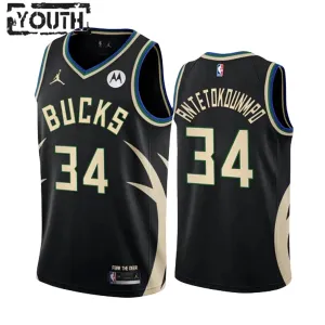 Dječji Dres Milwaukee Bucks Giannis Antetokounmpo 34 Jordan Statement Edition Swingman Crna