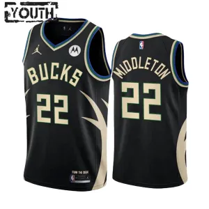 Dječji Dres Milwaukee Bucks Khris Middleton 22 Jordan Statement Edition Swingman Crna