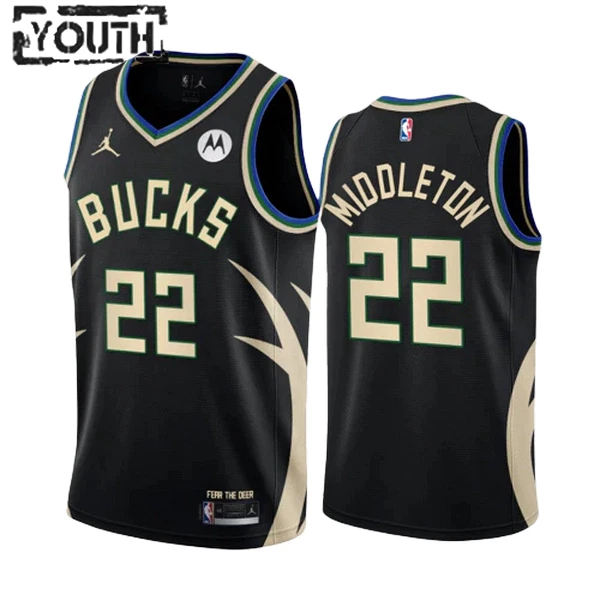 Dječji Dres Milwaukee Bucks Khris Middleton 22 Jordan Statement Edition Swingman Crna Dječji Dres Milwaukee Bucks Khris Middleton 22 Jordan Statement Edition Swingman Crna