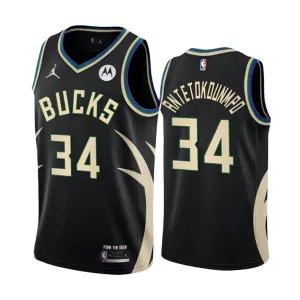 Muški Dres Milwaukee Bucks Giannis Antetokounmpo 34 Jordan Statement Edition Swingman Crna