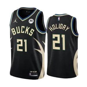Muški Dres Milwaukee Bucks Jrue Holiday 21 Jordan Statement Edition Swingman Crna