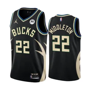 Muški Dres Milwaukee Bucks Khris Middleton 22 Jordan Statement Edition Swingman Crna