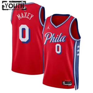 Dječji Dres Philadelphia 76ers Jordan Tyrese Maxey 0 Statement Edition Swingman Crvena